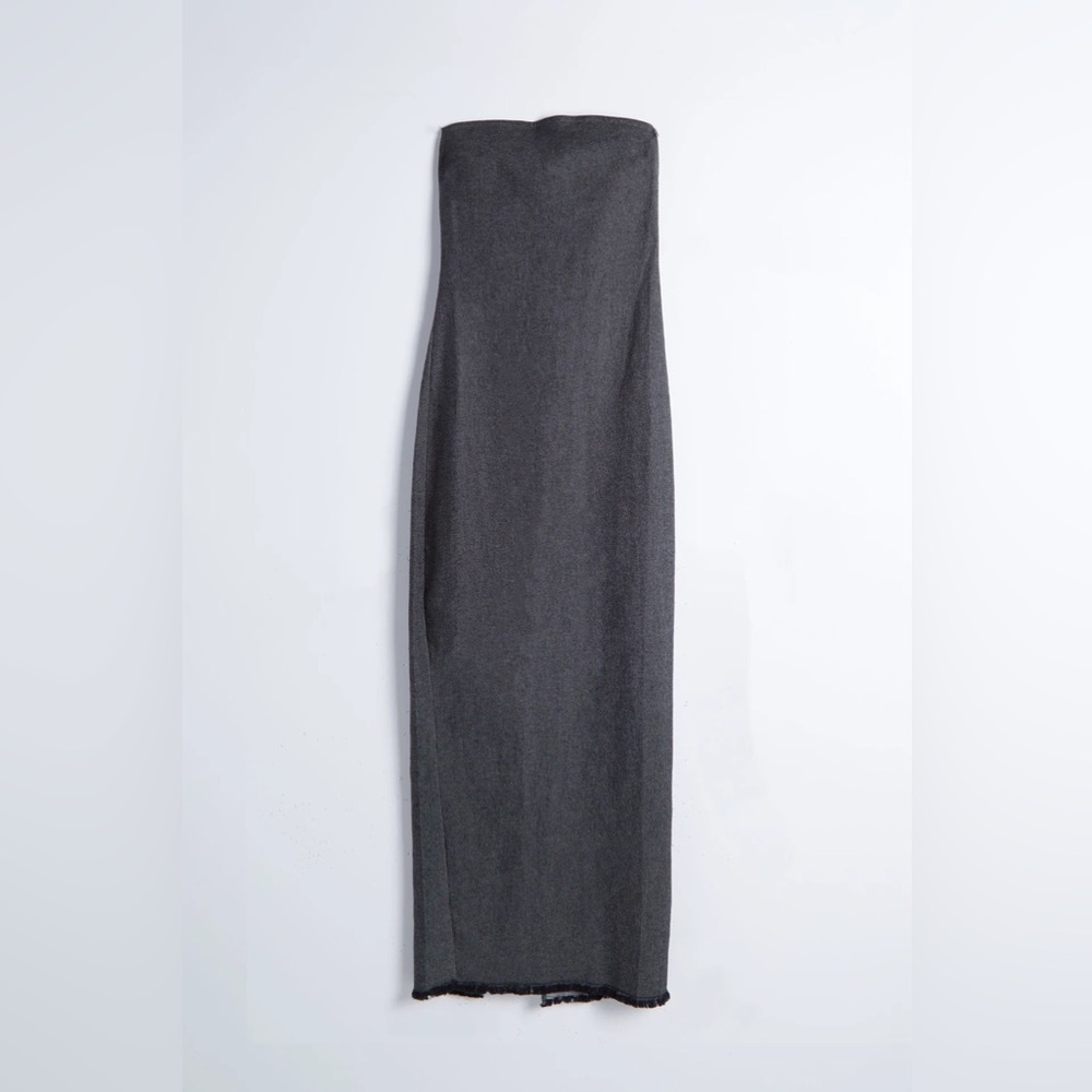 OAK + FORT DENIM TUBE MIDI DRESS